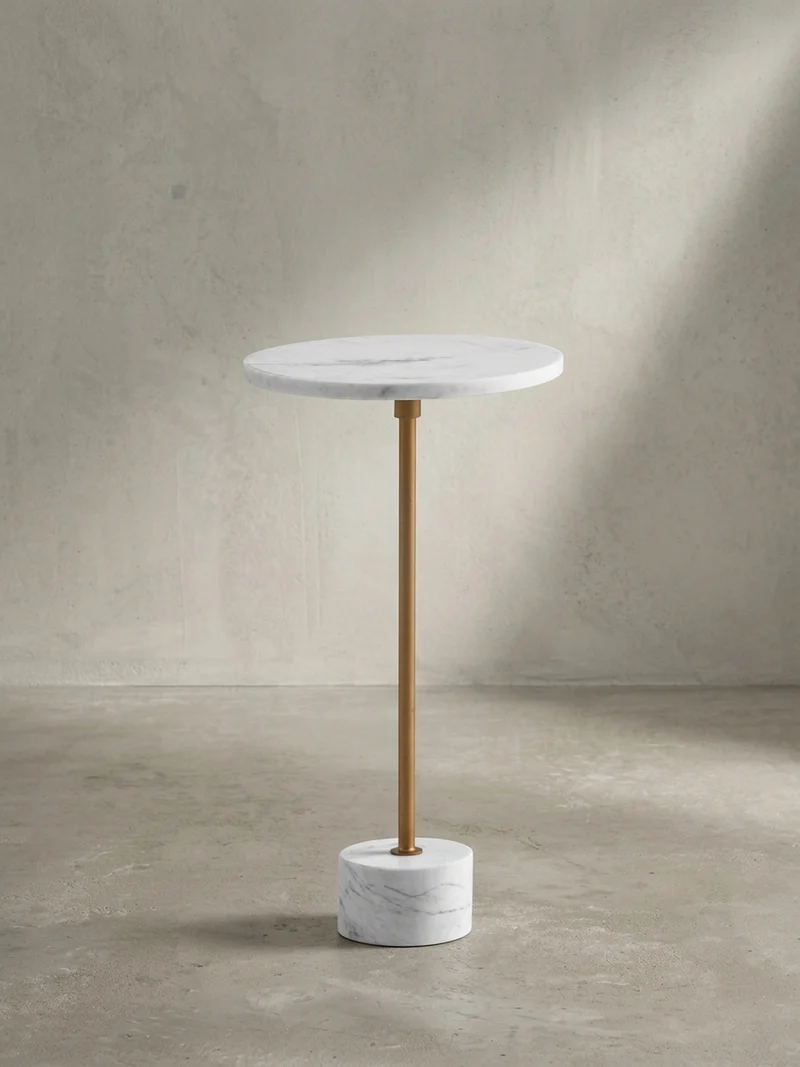 Beistelltisch – Rund Echter Marmor Weiß Gold 30x30x55,5 cm