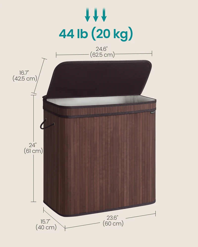 39.6 Gals Laundry Hamper Basket Bamboo Laundry Basket with Lid Removable Machine Washable with Handles Chestnut Brown