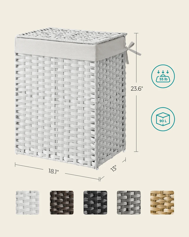 Laundry Hamper Sorter 23.8 Gal Synthetic Rattan Clothes Laundry Basket Storage with Lid and Handles Removable Liner Laundry Sorter