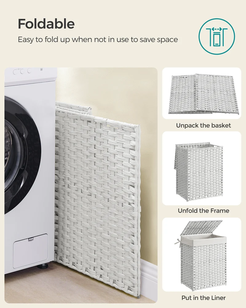 Laundry Hamper Sorter 23.8 Gal Synthetic Rattan Clothes Laundry Basket Storage with Lid and Handles Removable Liner Laundry Sorter