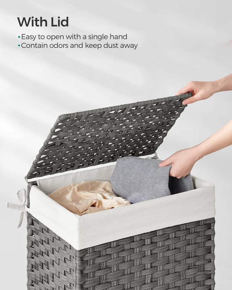 Laundry Hamper Sorter 23.8 Gal Synthetic Rattan Clothes Laundry Basket Storage with Lid and Handles, Removable Liner Laundry Sorter