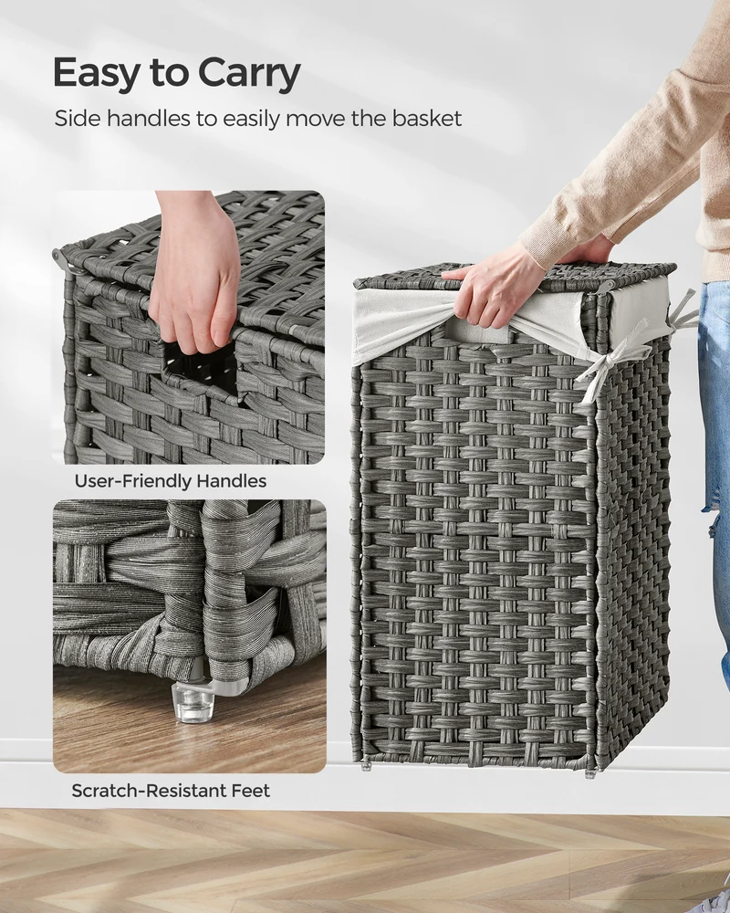 Laundry Hamper Sorter 23.8 Gal Synthetic Rattan Clothes Laundry Basket Storage with Lid and Handles, Removable Liner Laundry Sorter