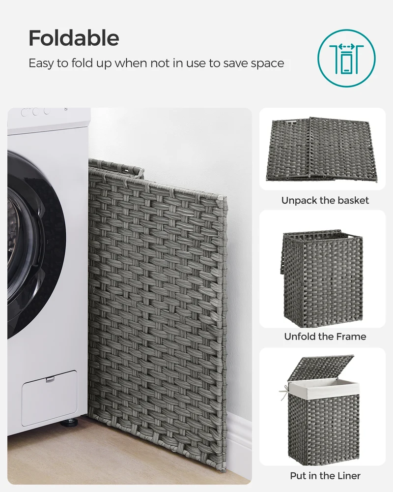 Laundry Hamper Sorter 23.8 Gal Synthetic Rattan Clothes Laundry Basket Storage with Lid and Handles, Removable Liner Laundry Sorter