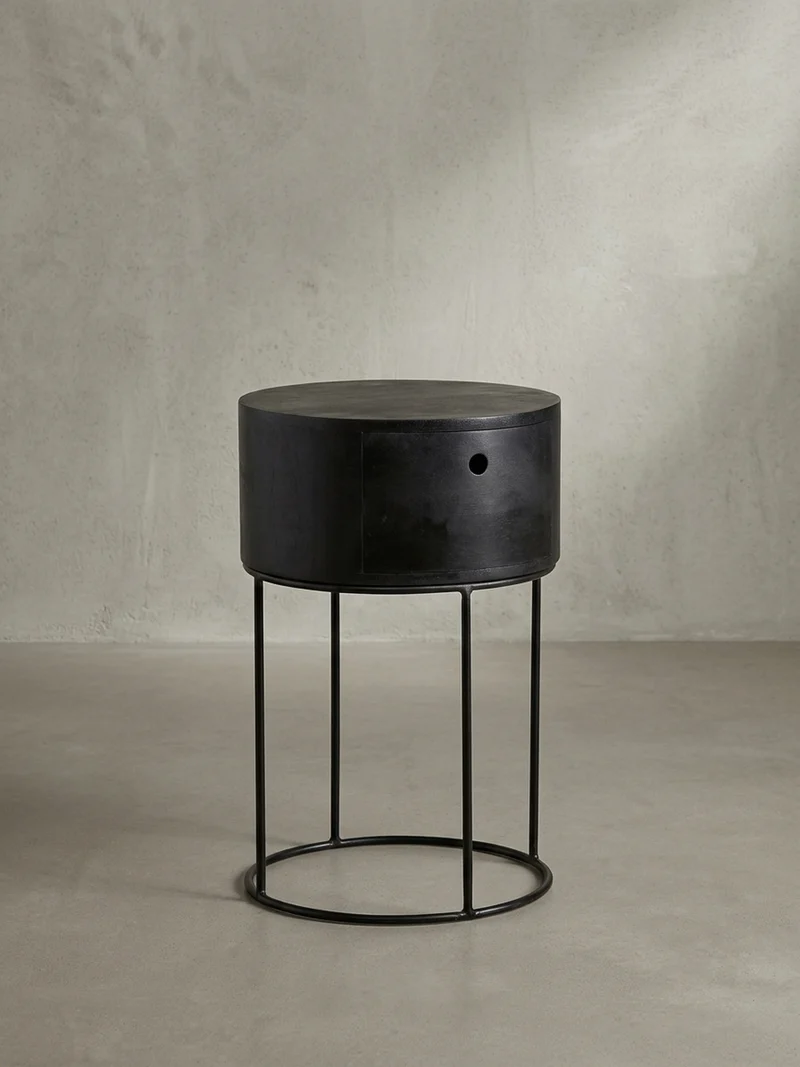 Nachtkonsole Massivholz mit Schublade rund Modern