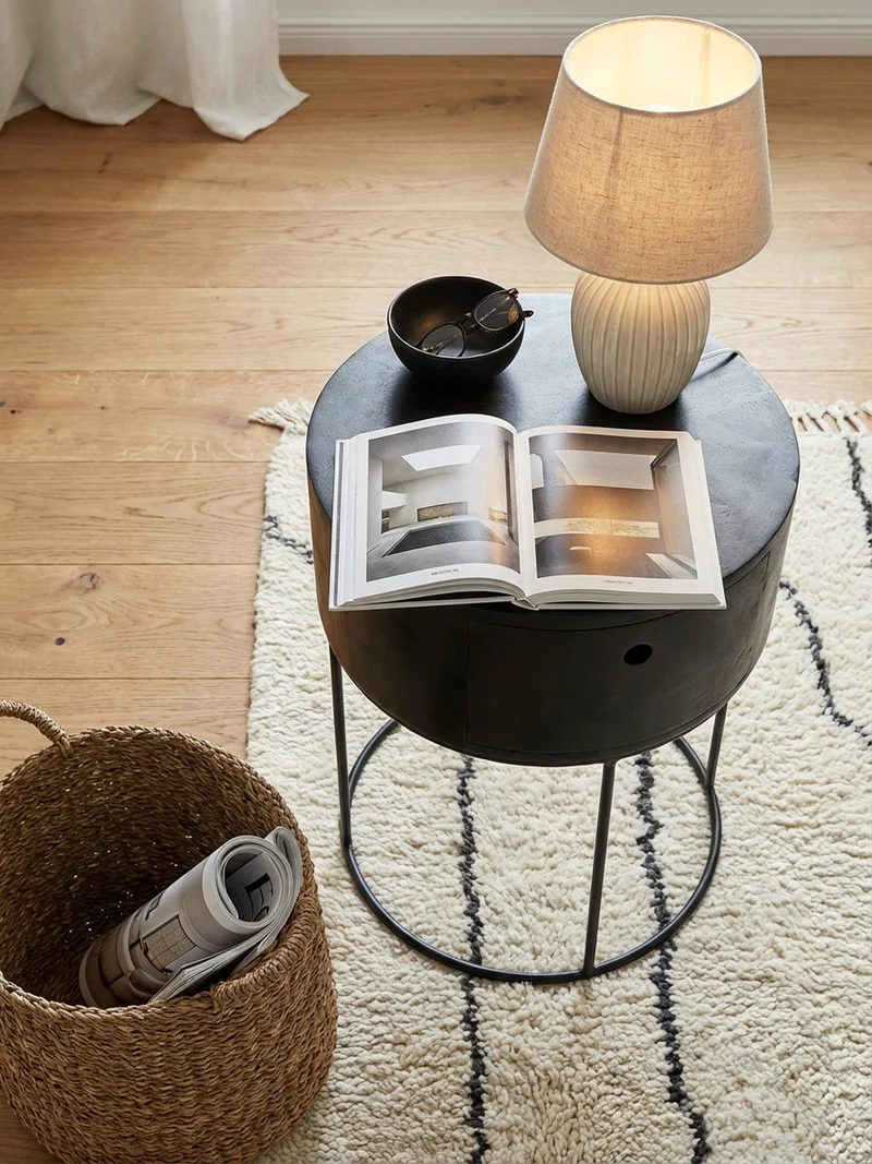 Nachtkonsole Massivholz mit Schublade rund Modern