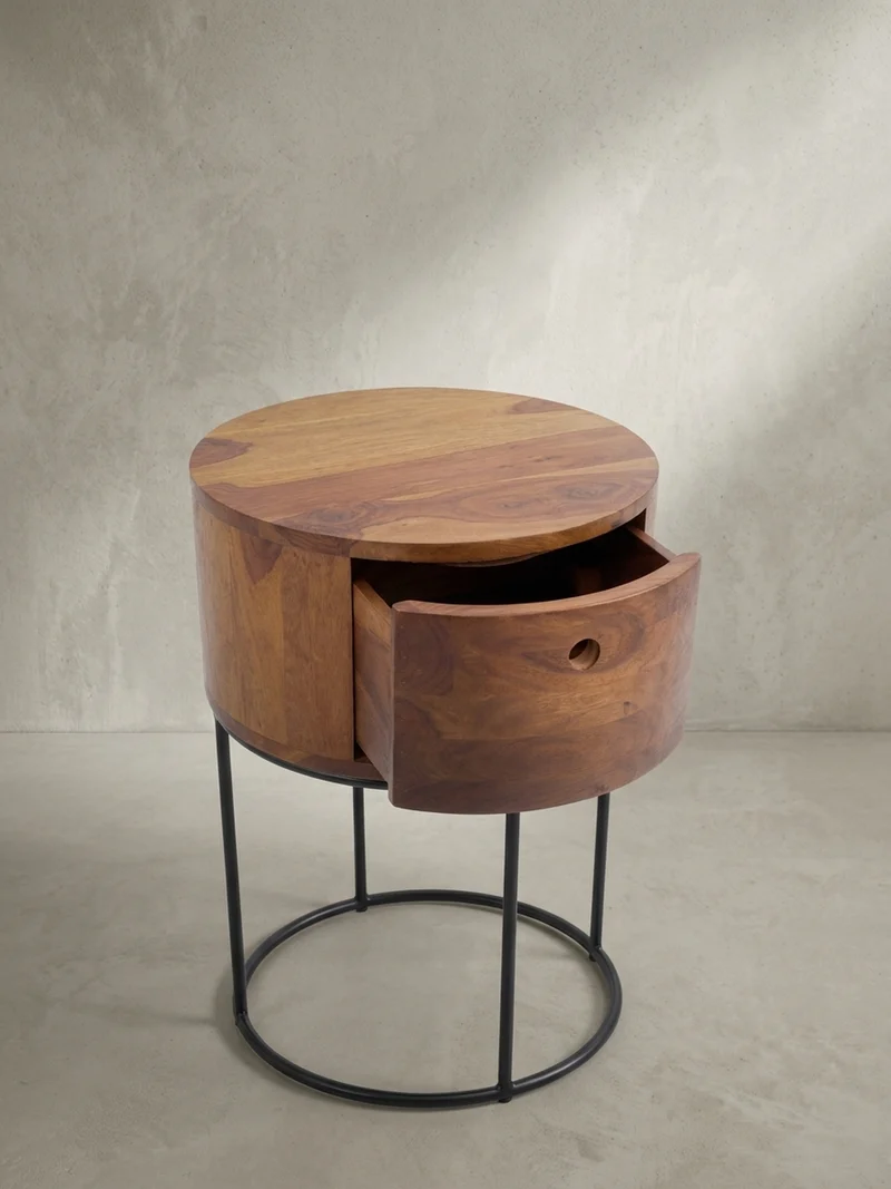 Nachtkonsole Massivholz mit Schublade rund Modern