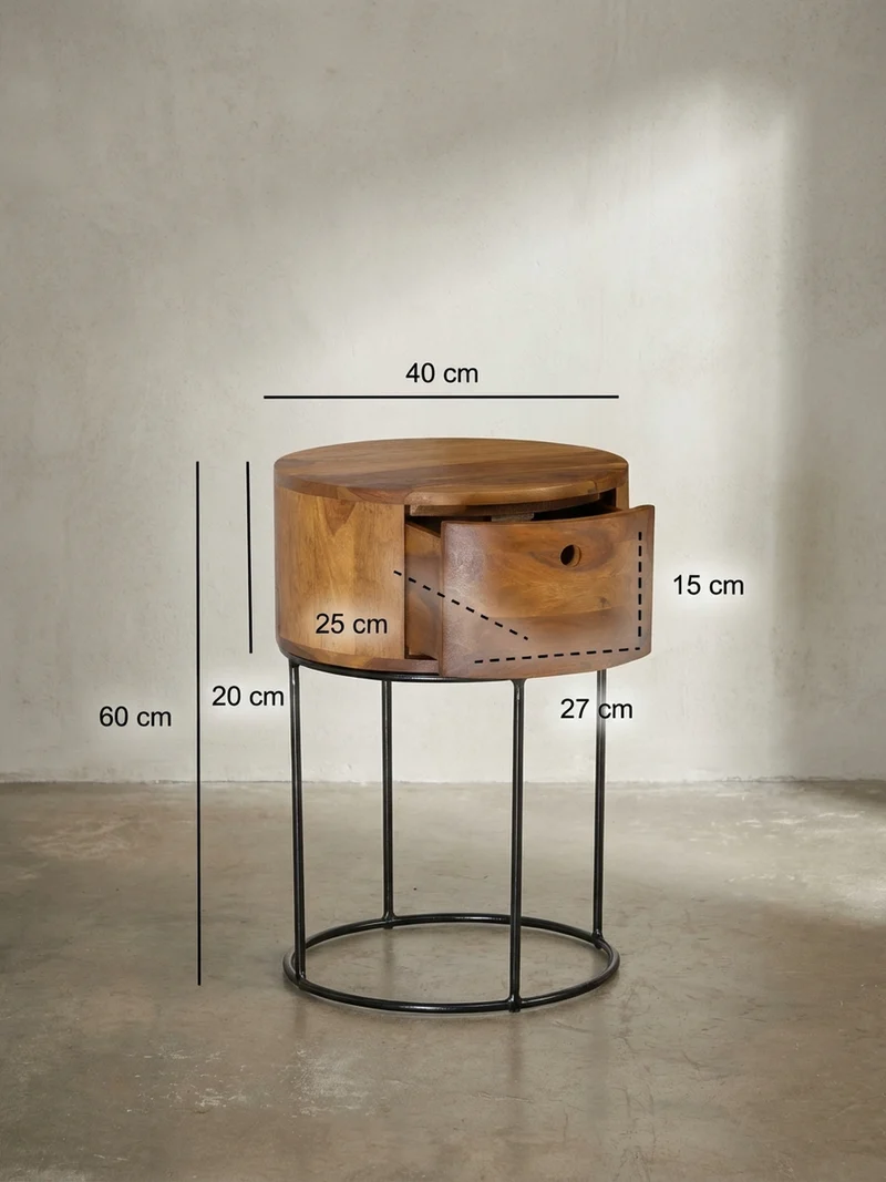 Nachtkonsole Massivholz mit Schublade rund Modern