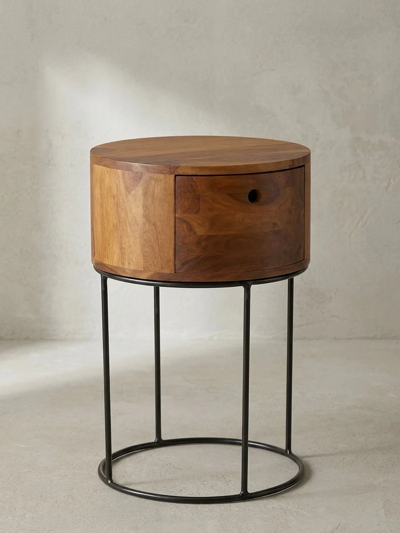 Nachtkonsole Massivholz mit Schublade rund Modern