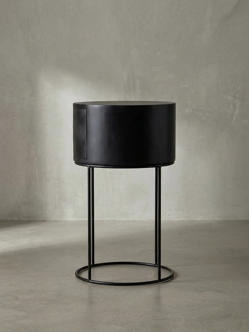 Nachtkonsole Massivholz mit Schublade rund Modern