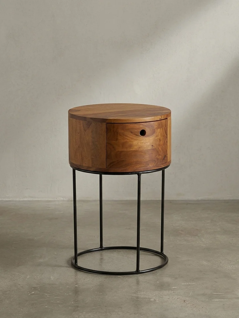 Nachtkonsole Massivholz mit Schublade rund Modern