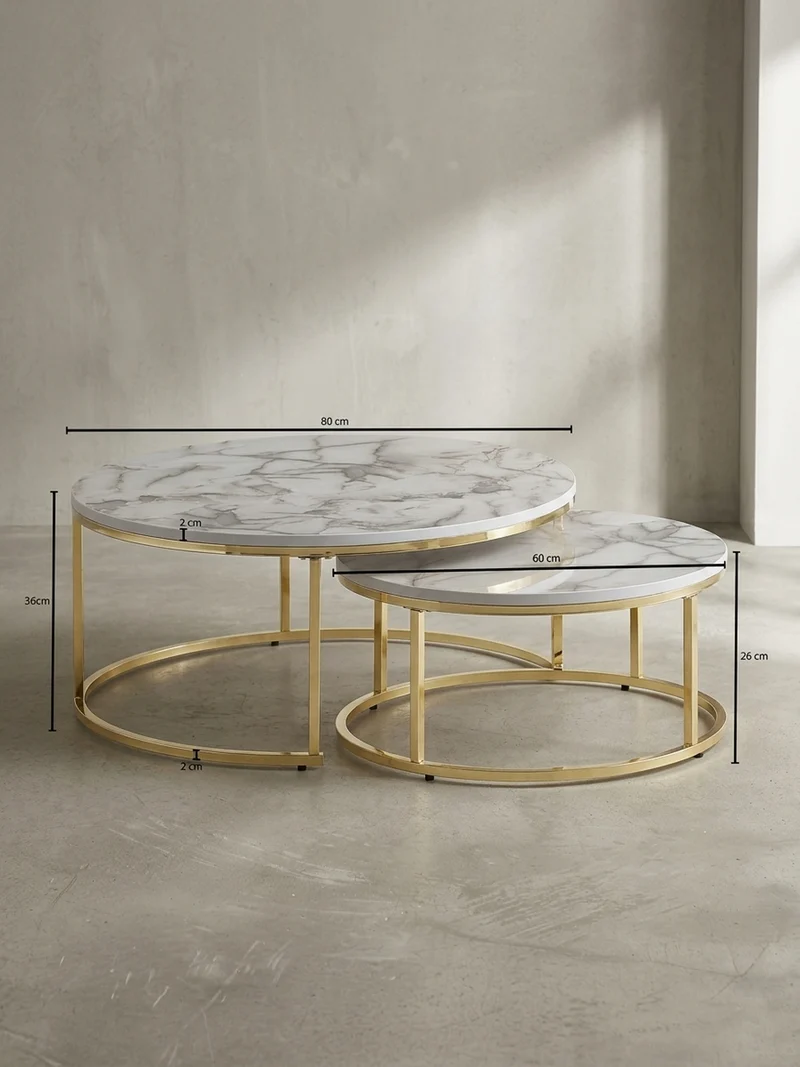 Couchtisch 2er Set Marmoroptik oder Eichenfurnier Metall Ineinanderschiebbar
