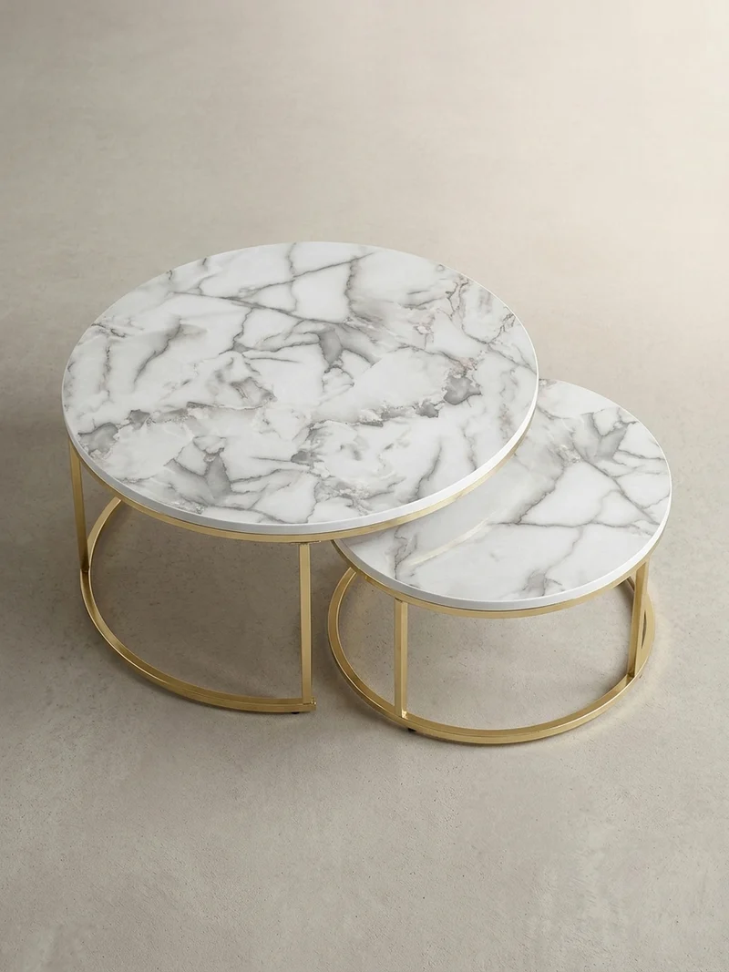 Couchtisch 2er Set Marmoroptik oder Eichenfurnier Metall Ineinanderschiebbar