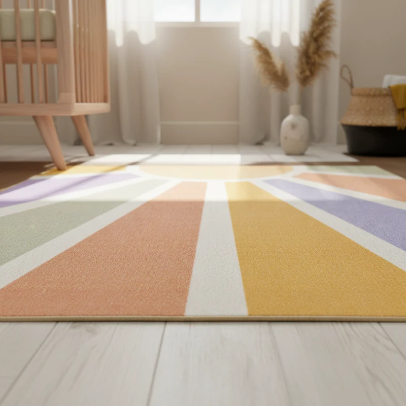 Kinderteppich Flachgewebe Sonnenstrahlen – Rutschfest & Waschbar für Kinderzimmer