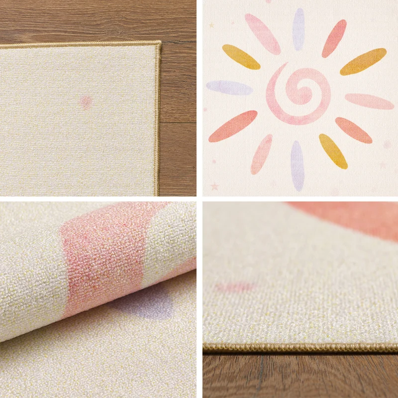 Kinderteppich Flachgewebe Floral-Sonne – Rutschfest & Waschbar für Kinderzimmer