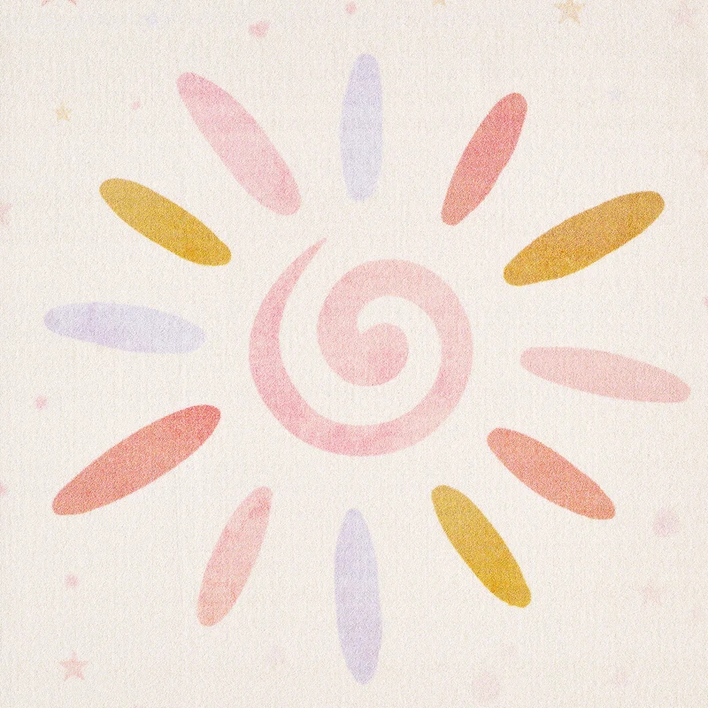Kinderteppich Flachgewebe Floral-Sonne – Rutschfest & Waschbar für Kinderzimmer