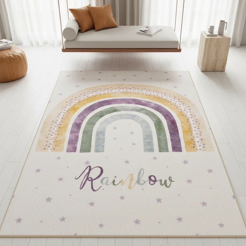 Kinderteppich Flachgewebe Regenbogen – Rutschfest & Waschbar für Kinderzimmer