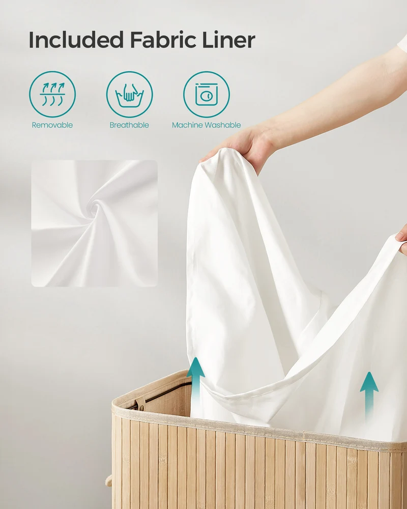 SONGMICS 26 Gallons Laundry Hamper with Lid Bamboo Laundry Basket with Handles Natural