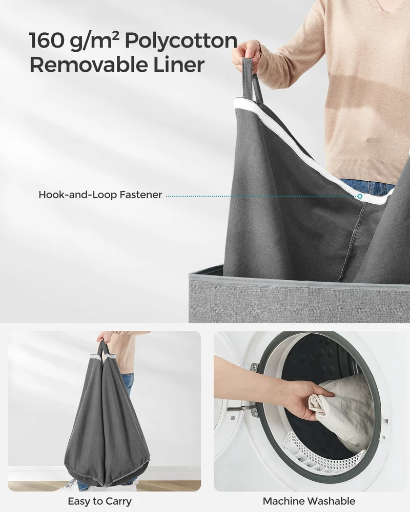 SONGMICS 142L Double Laundry Hamper with Lid Clothes Hamper with Removable Fabric Bag with Handles Gray 55.49
