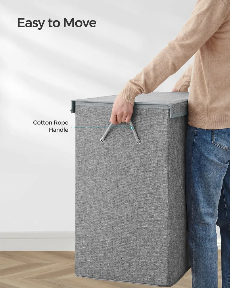 SONGMICS 142L Double Laundry Hamper with Lid Clothes Hamper with Removable Fabric Bag with Handles Gray 55.49