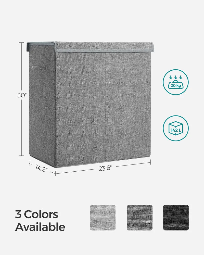 SONGMICS 142L Double Laundry Hamper with Lid Clothes Hamper with Removable Fabric Bag with Handles Gray 55.49