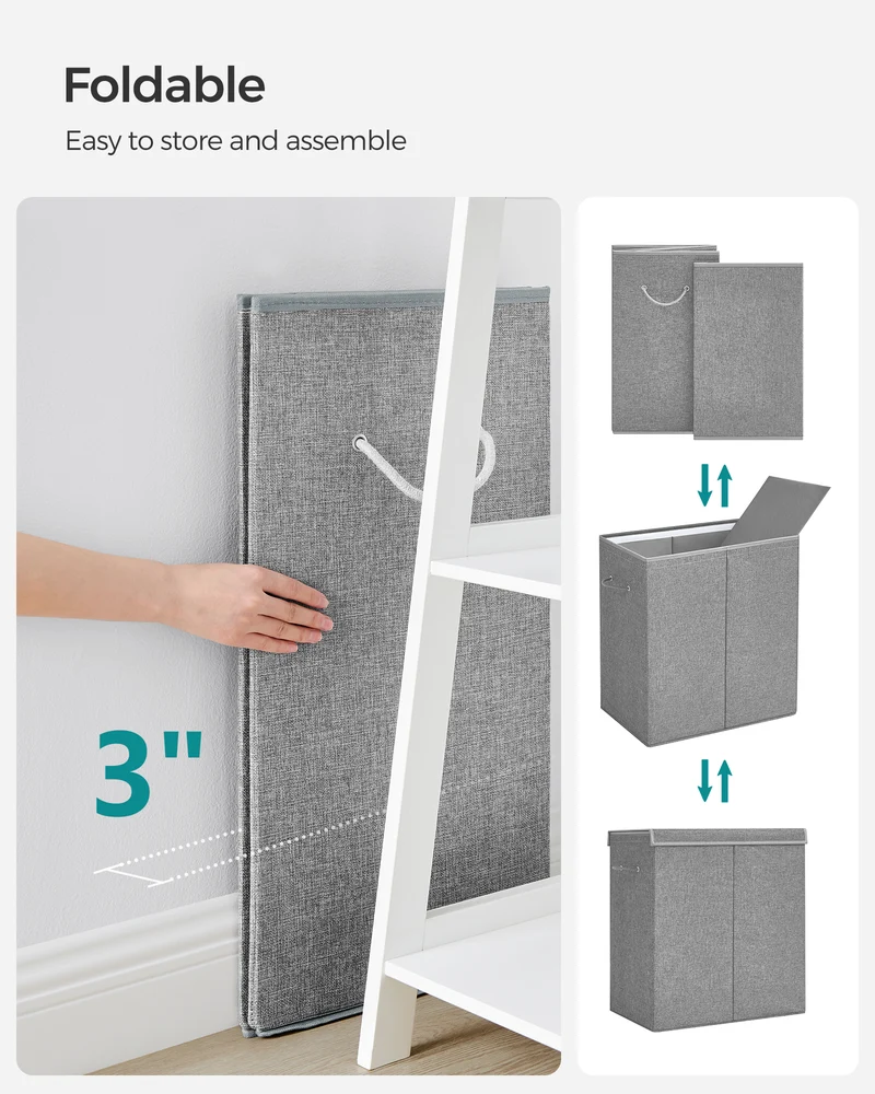 SONGMICS 142L Double Laundry Hamper with Lid Clothes Hamper with Removable Fabric Bag with Handles Gray 55.49