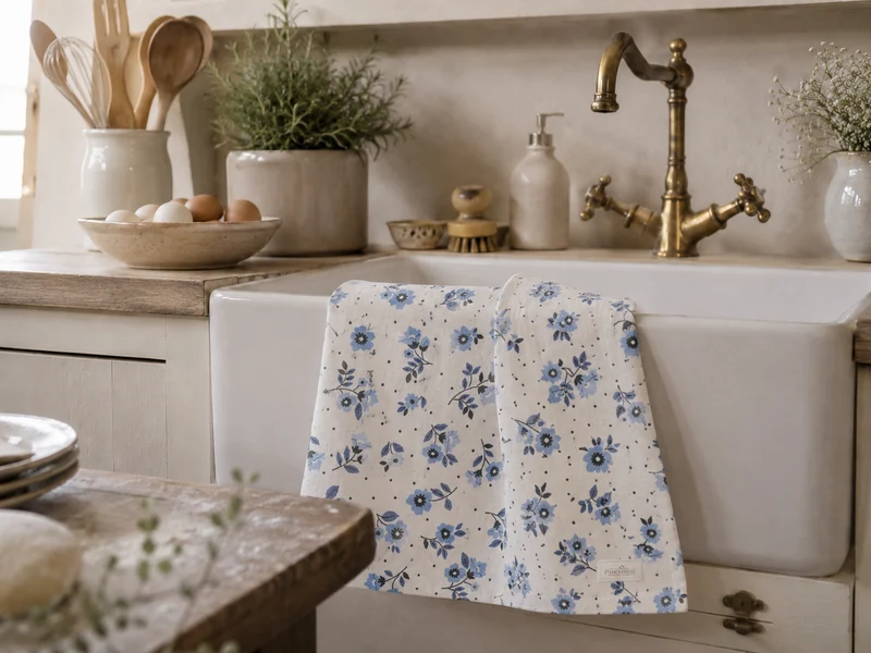 Chic Antique Aix Geschirrtuch Ocean Blue mit Blumen