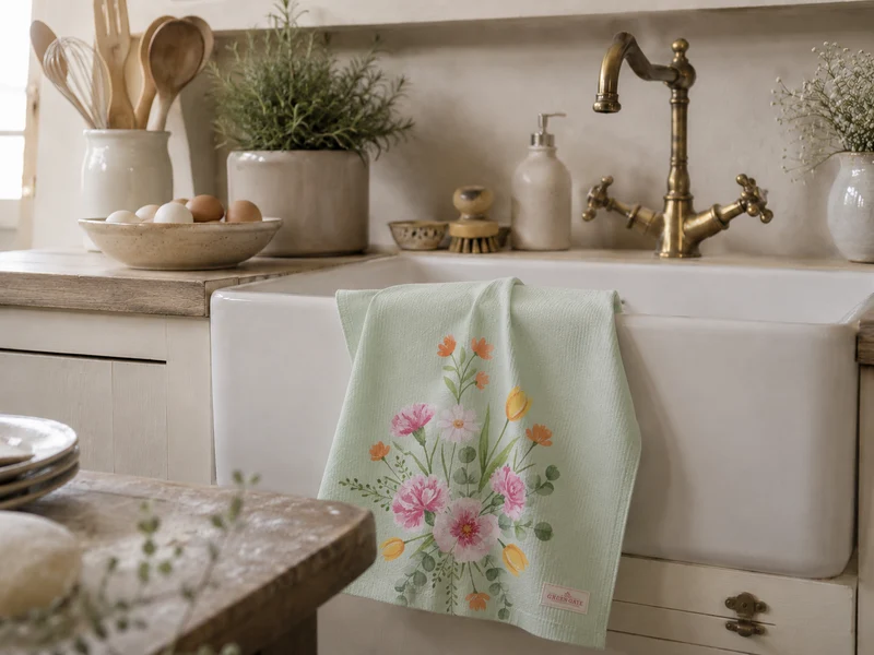 Chic Antique Aix Geschirrtuch Grün mit Blumen