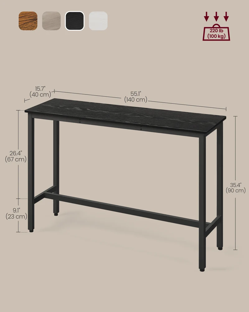 VASAGLE Narrow Long Bar, Kitchen Dining, High Pub Table, Sturdy Metal Frame, Industrial Design, 15.7 x 55.1 x 35.4 Inches Ebony Ink Black