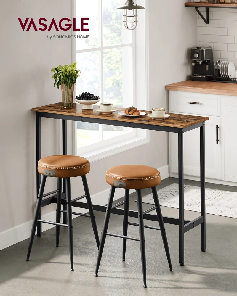 VASAGLE, Narrow Long Bar, Kitchen Dining, High Pub Table, Sturdy Metal Frame, Industrial Design, 15.7 x 47.2 x 35.4 Inches Rustic Brown