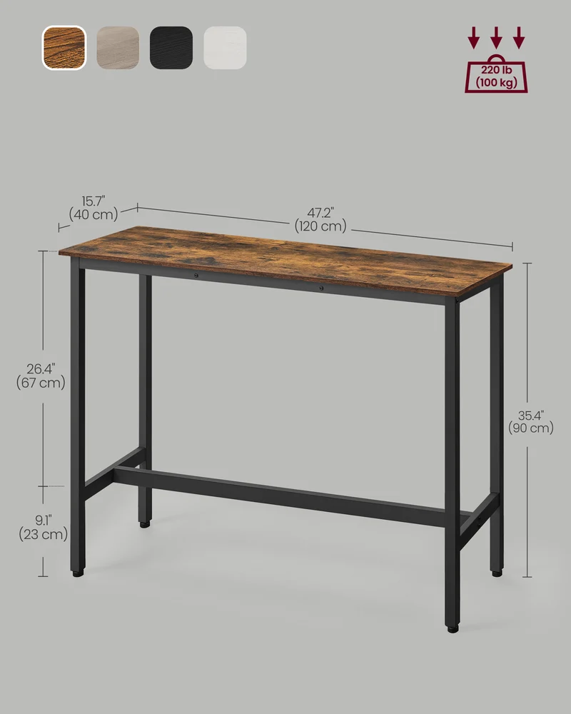 VASAGLE, Narrow Long Bar, Kitchen Dining, High Pub Table, Sturdy Metal Frame, Industrial Design, 15.7 x 47.2 x 35.4 Inches Rustic Brown