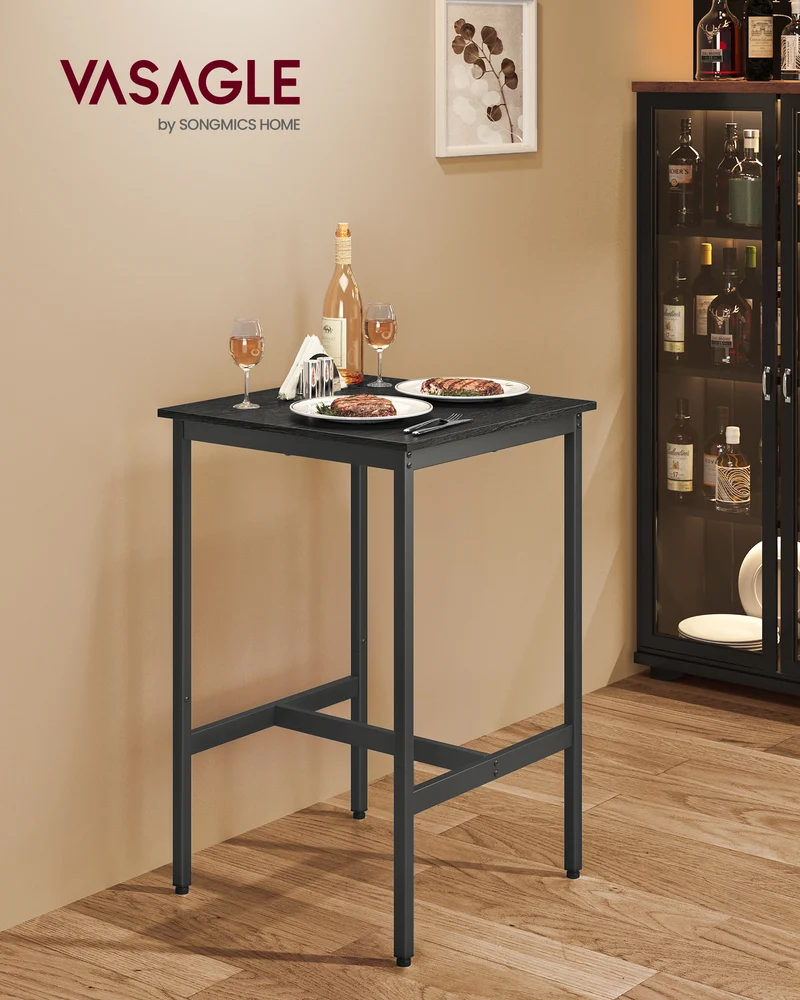 VASAGLE Bar Table, Small Kitchen Dining Table, High Top Pub Table, Height Cocktail Table, Sturdy Metal Frame, Ebony Black and Black