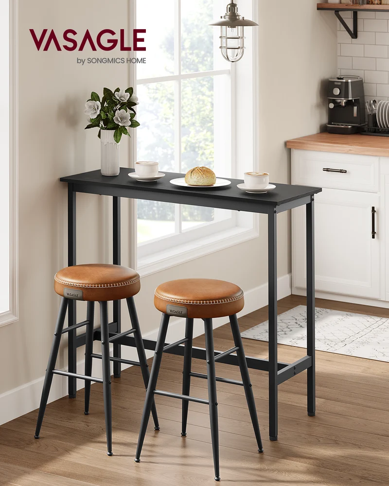 VASAGLE, Narrow Long Bar, Kitchen Dining, High Pub Table, Sturdy Metal Frame, Industrial Design Ebony Ink Black