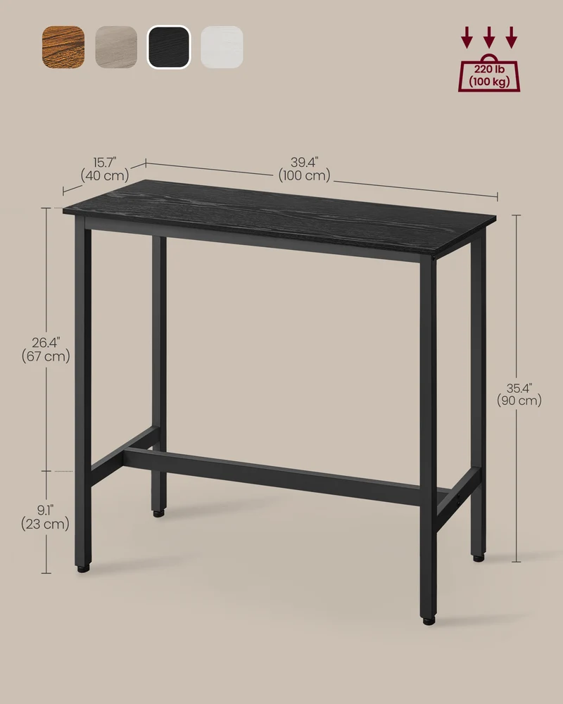VASAGLE, Narrow Long Bar, Kitchen Dining, High Pub Table, Sturdy Metal Frame, Industrial Design Ebony Ink Black