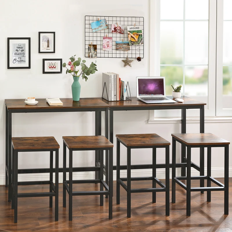 VASAGLE Bar Table, Narrow Long Bar Table, Kitchen Dining Table, High Pub Table, Sturdy Metal Frame, Industrial Design, Rustic Brown and Black
