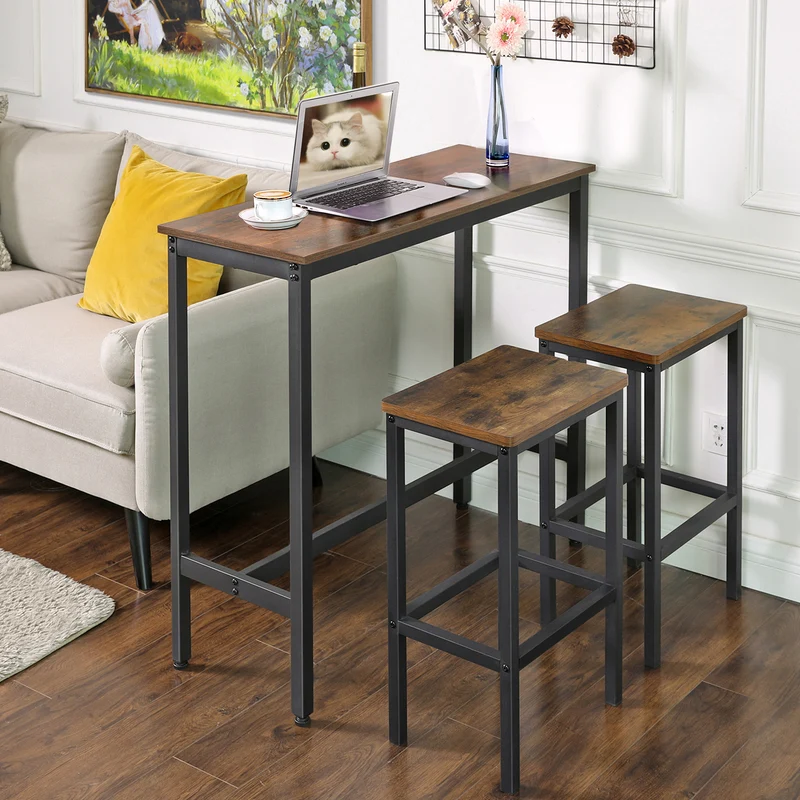 VASAGLE Bar Table, Narrow Long Bar Table, Kitchen Dining Table, High Pub Table, Sturdy Metal Frame, Industrial Design, Rustic Brown and Black