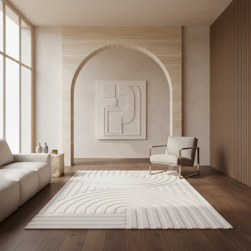 Kurzflor-Teppich Bogenmuster Symmetrisch – Waschbarer Art-Déco-Stil