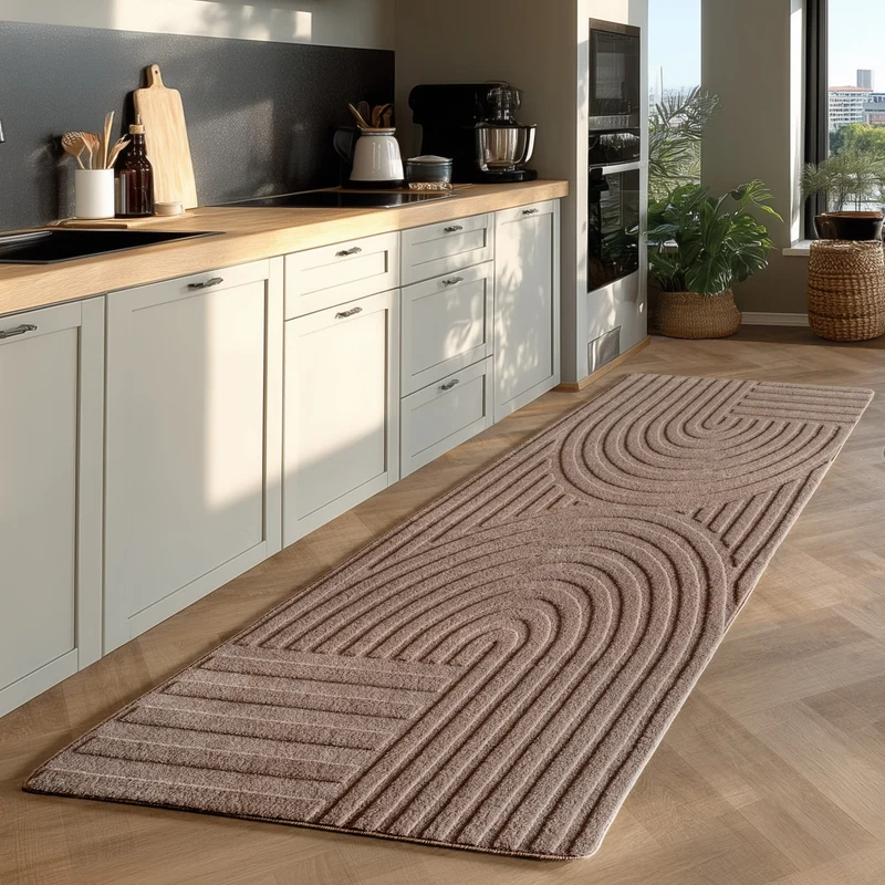 Kurzflor-Teppich Bogenmuster Symmetrisch – Waschbarer Art-Déco-Stil