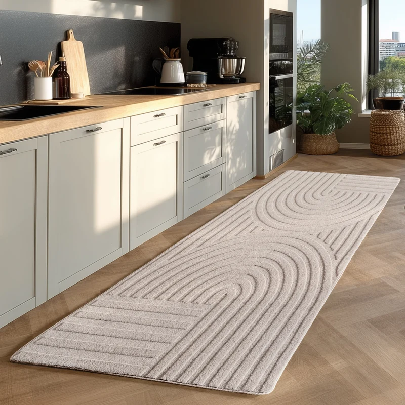 Kurzflor-Teppich Bogenmuster Symmetrisch – Waschbarer Art-Déco-Stil