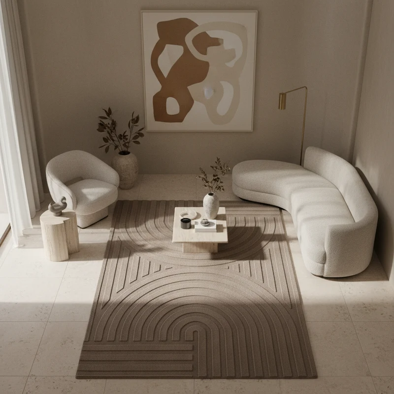 Kurzflor-Teppich Bogenmuster Symmetrisch – Waschbarer Art-Déco-Stil