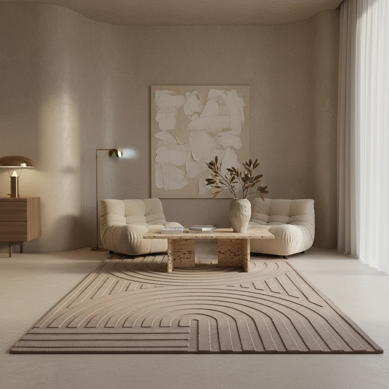 Kurzflor-Teppich Bogenmuster Symmetrisch – Waschbarer Art-Déco-Stil