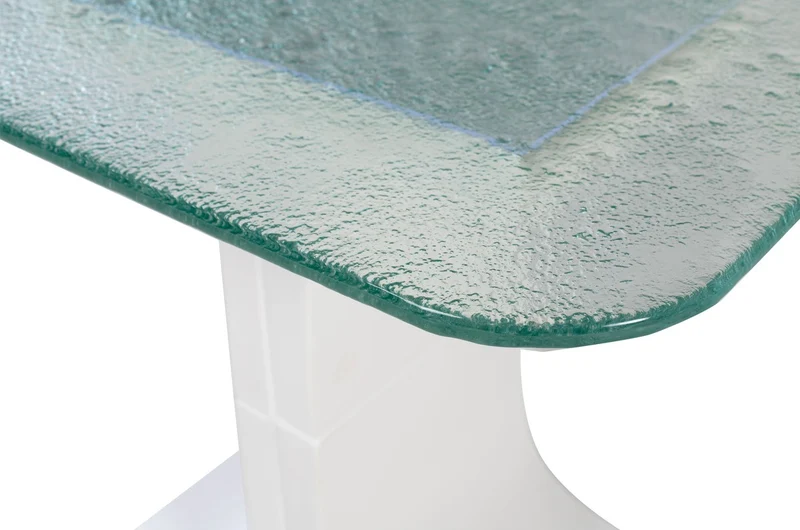 Casa Padrino Luxus Beistelltisch Cremeweiß 50 x 40 x H. 46 cm - Handgefertigter Keramik Beistelltisch mit Platte aus strukturiertem Klarglas - Luxus Möbel