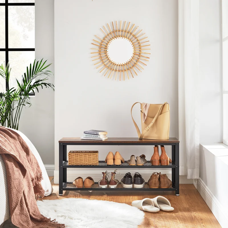 3-Tier Shoe Rack, Shelf Storage Bench with Metal Mesh Shelves and Seat, Free Standing Shoe Organizer for Entryway, 11.8 x 39.4 x 17.7 Inches