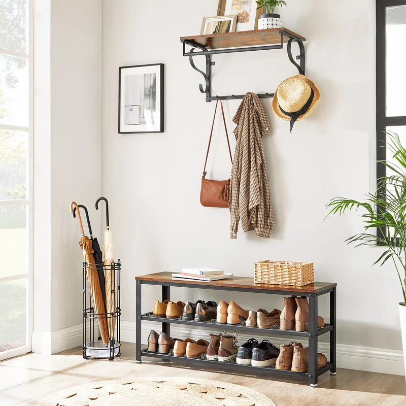 3-Tier Shoe Rack, Shelf Storage Bench with Metal Mesh Shelves and Seat, Free Standing Shoe Organizer for Entryway, 11.8 x 39.4 x 17.7 Inches