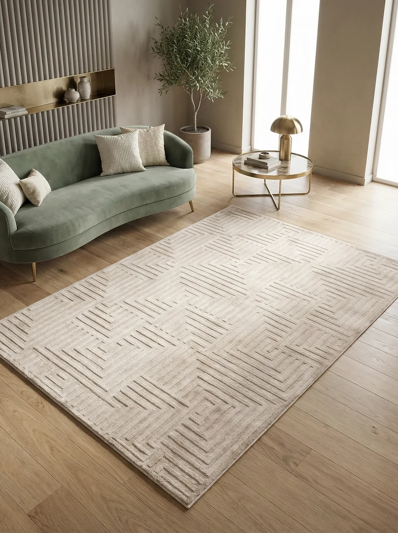 Kurzflor-Teppich 3D-Reliefdesign – Waschbar & Strapazierfähig | Heatset-Veredelung für Wolloptik