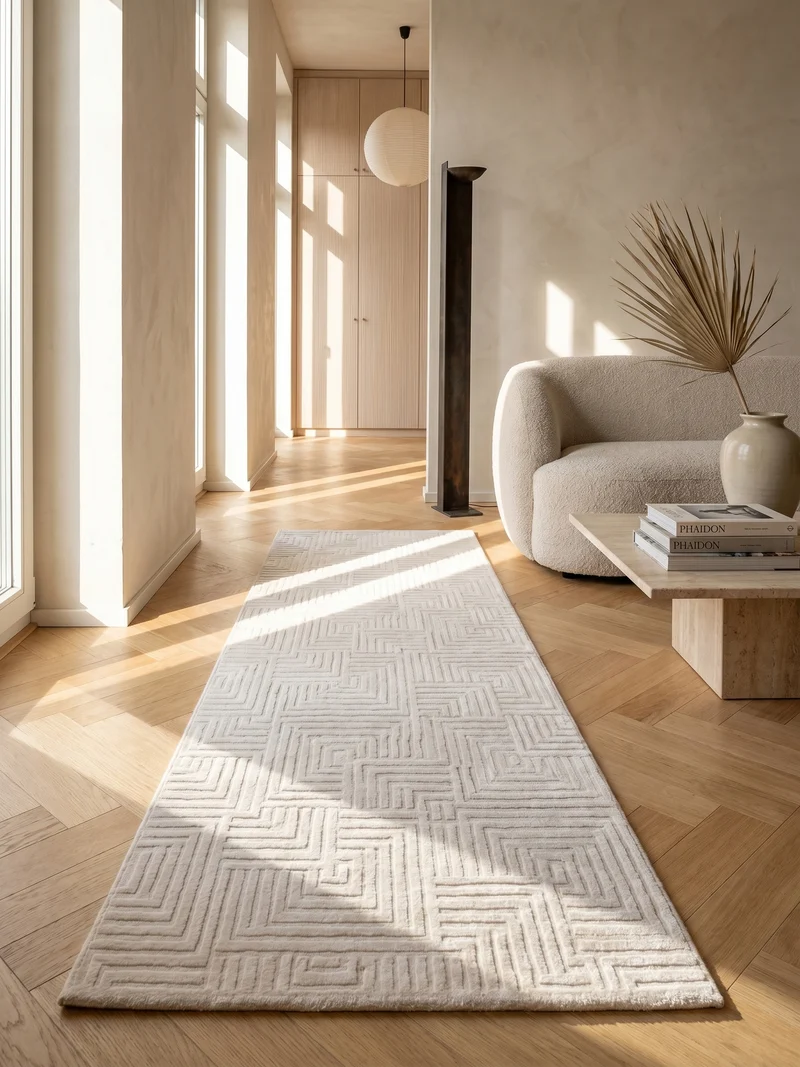Kurzflor-Teppich 3D-Reliefdesign – Waschbar & Strapazierfähig | Heatset-Veredelung für Wolloptik