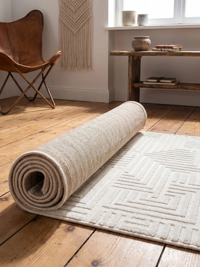 Kurzflor-Teppich 3D-Reliefdesign – Waschbar & Strapazierfähig | Heatset-Veredelung für Wolloptik