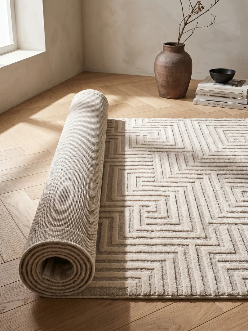Kurzflor-Teppich 3D-Reliefdesign – Waschbar & Strapazierfähig | Heatset-Veredelung für Wolloptik