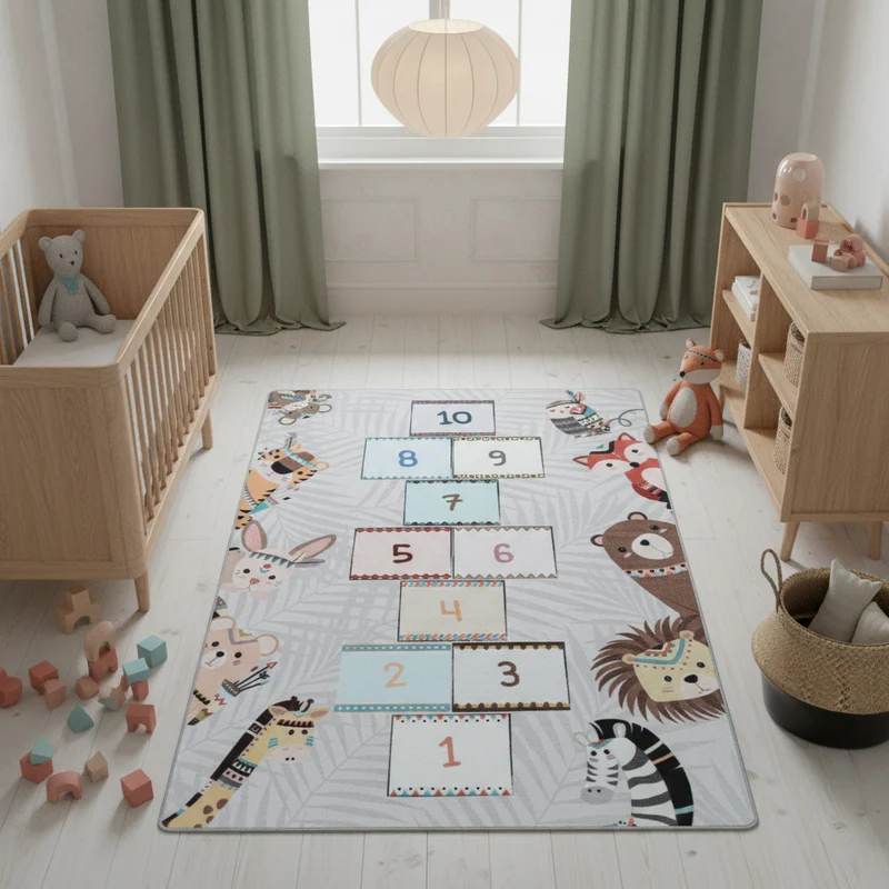 Kinderteppich Hüpfspiel – Waschbar & Rutschfest zum Spielen für Kinderzimmer