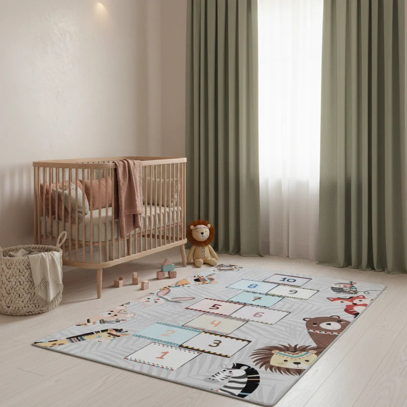 Kinderteppich Hüpfspiel – Waschbar & Rutschfest zum Spielen für Kinderzimmer