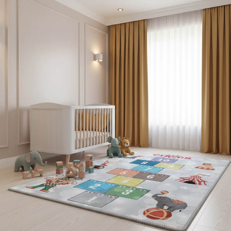 Kinderteppich Hüpfkästchen – Waschbar & Rutschfest zum Spielen für Kinderzimmer